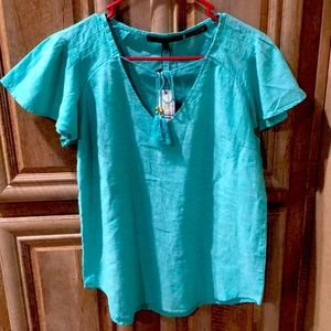 New With Tags Mint Green Color Blouse—Linen Collec